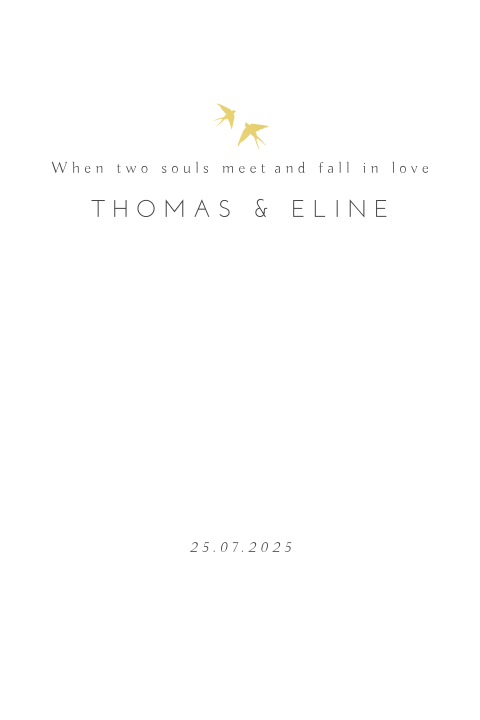 Luxe minimalistische trouwkaart met goudfolie zwaluwen huisstijl