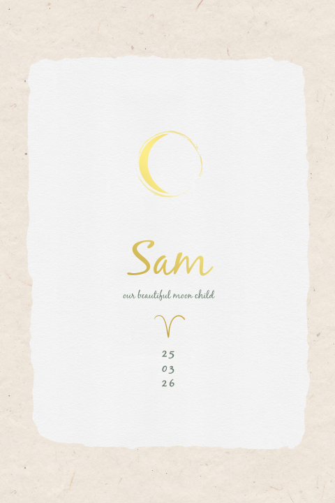 Geboortekaartje jongen sterrenbeeld ram maanfase goudfolie