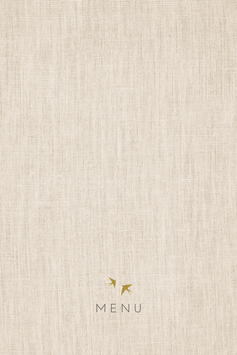 Originele minimalistische menukaart met goudfolie op linnen