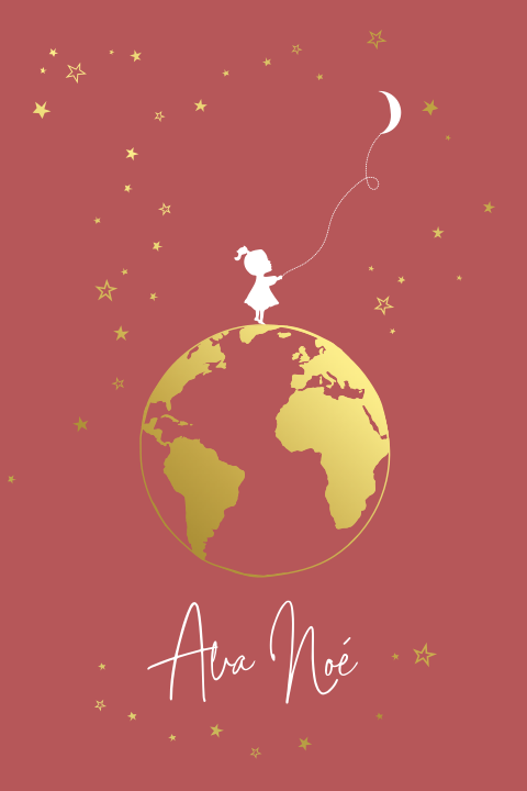 p18 Poster folie goud silhouet babykamer wereldkaart meisje
