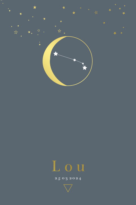 Geboortekaartje sterrenbeeld jongen  met maan in goudfolie