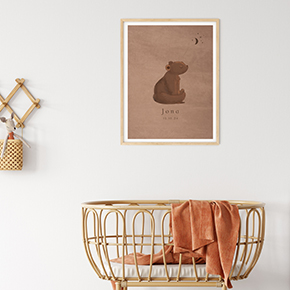 Poster babykamer passend bij het geboortekaartje met beer